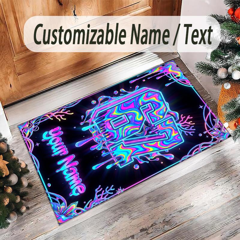 Neon Theme Crystal Velvet Rug Personalized Custom Name Text Soft Floor Mat Home Decor