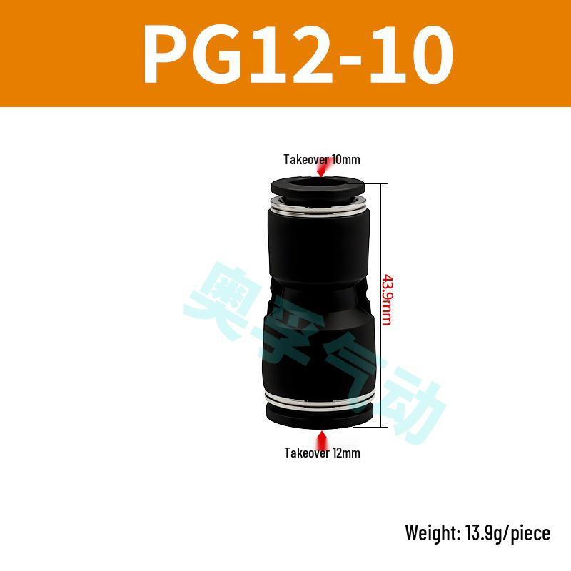 Black Pneumatic High-Pressure Air Hose Quick Connect Fitting, Variable Diameter (4 to 16mm), PU Straight Pneumatic Component