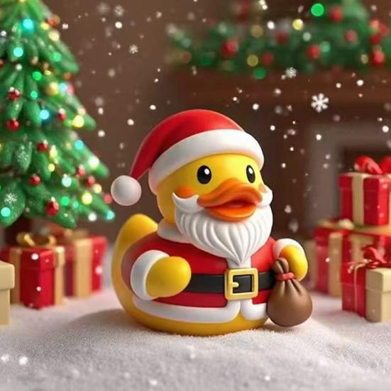 Рождественская фигурка утки Санта-Клаус Олень Эльф Снеговик Статуэтка утки Полимерная смола Скульптура животного Рождественская праздничная вечеринка Настольное украшение Орнамент