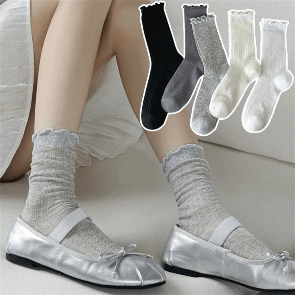 Lace Mesh Mid Tube Socks Hollow Out Ruffle Cotton Socks Sweet Lolita Socks  Princess Style