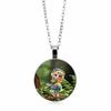 Time Gem Cute Little Girl Pattern Round Glass Alloy Pendant Necklace
