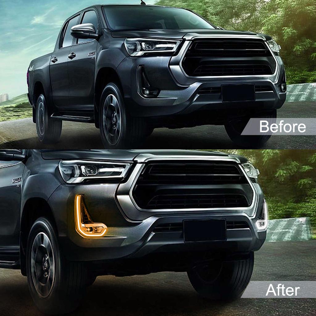 For Toyota Hilux Revo 2020 2025 Led DRL Fog Lamp Daytime Running Light Day Bumper Driving Waterproof Turn Signal Wires Switch