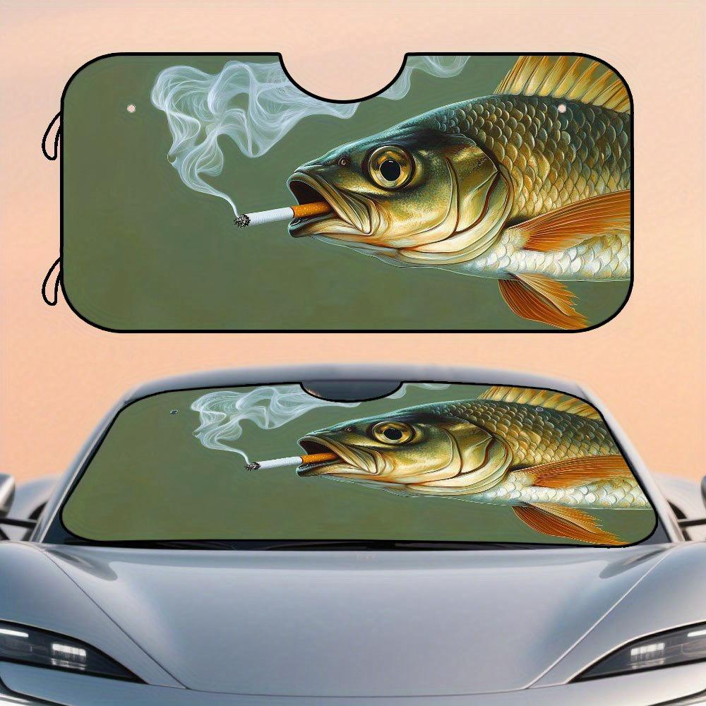 1pc Realistic Fish Cigar Art Print Car Sun Shade - Foldable Windshield Sun Visor, Compact & Convenient For Routine Drives, Outdo