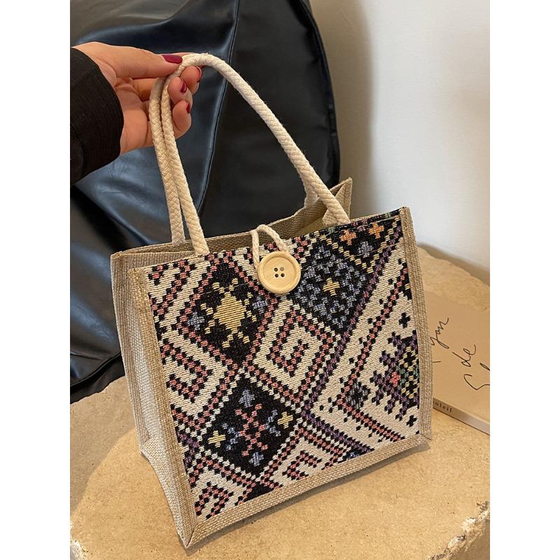 Этническая холщовая сумка для женщин, летний новый модный стиль для выхода в свет с льняной коробкой для ланча, сумка Bento, ручная сумка для мам