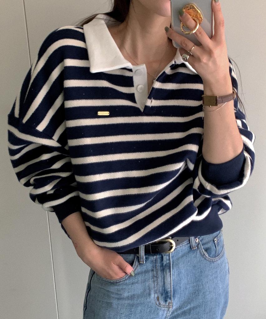 LETTER FROM MOON Saint Rugby Striped Sweater (Navy)