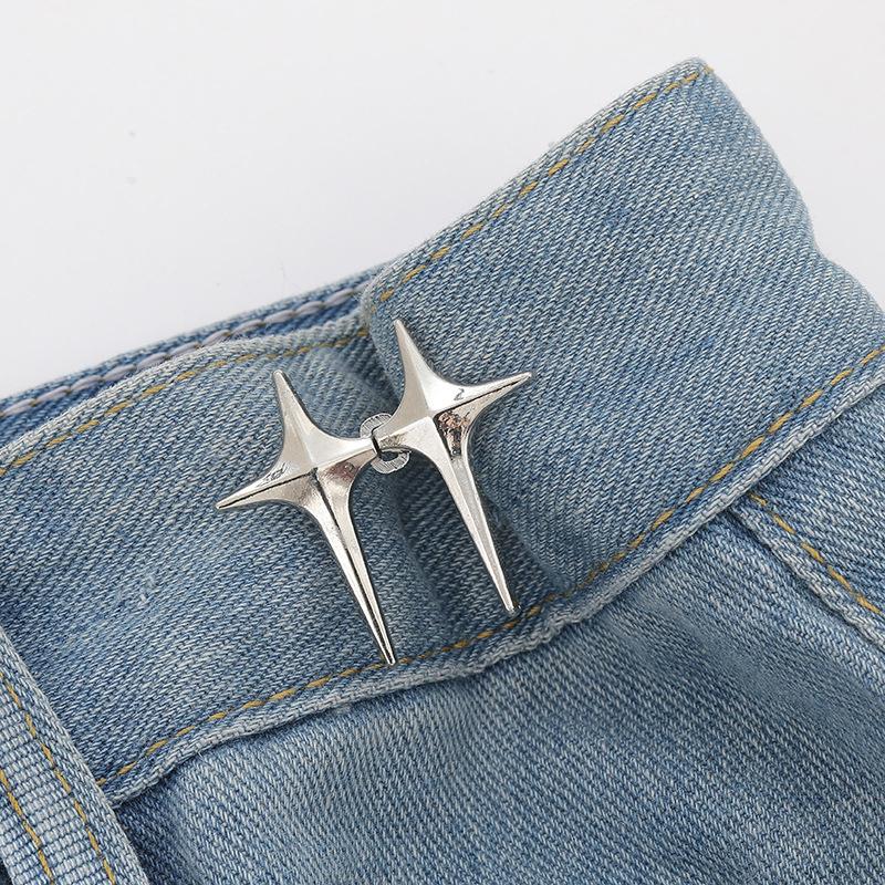 Trendy Cross Star Waist Buckle Adjustable Detachable Pants Clips Waist Tightener Nail-free Metal Button Snaps For Jeans Decor