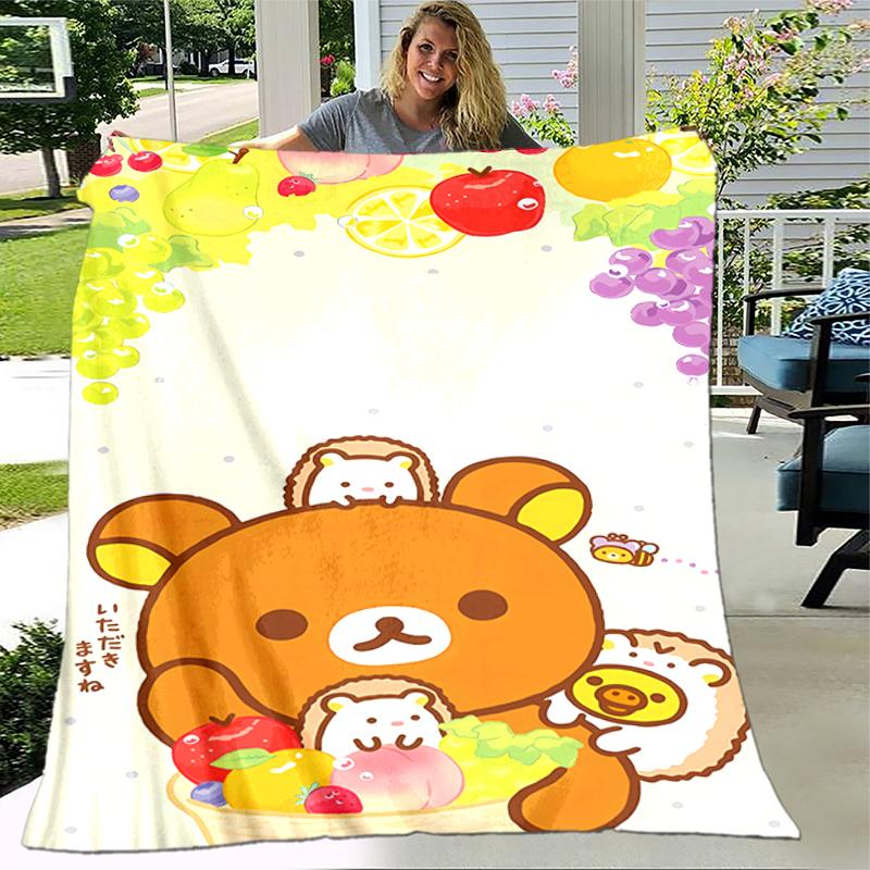 1pc Blanket Rilakkuma1 Print Design, Lightweight Blanket for Sofa, Bed- Soft &Warm, Gift for All Seasons like Christmas, Halloween