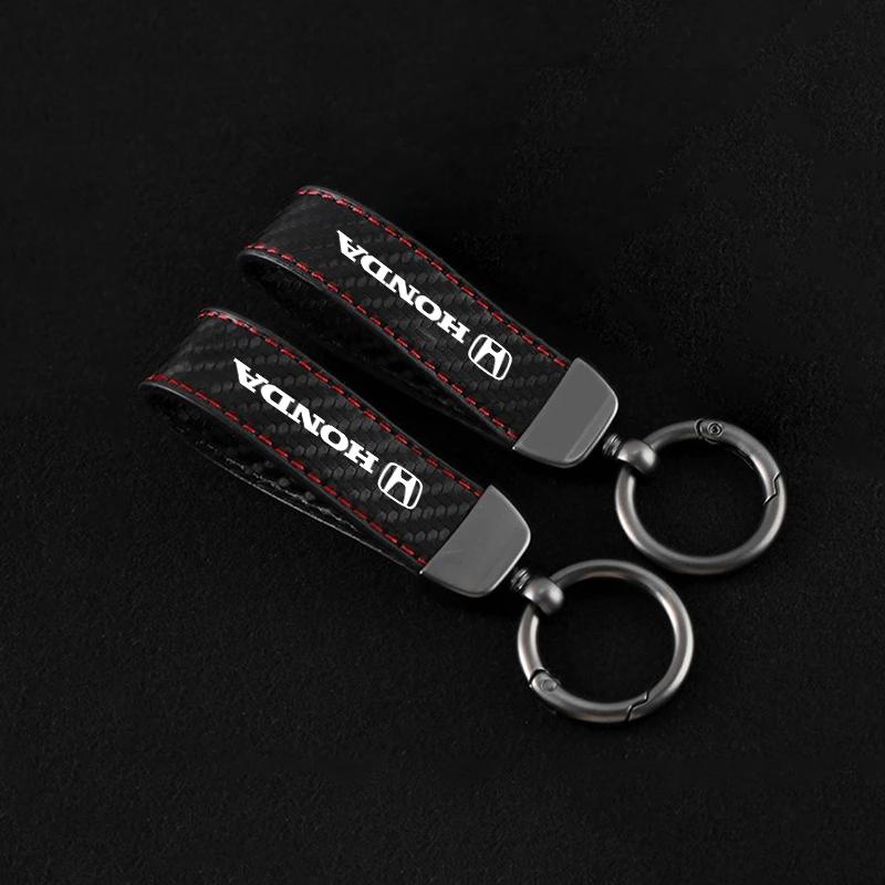 CPS1 Carbon fiber Leather Car Keychain Buckle For Honda Civic Fit Jazz Accord Pilot CRV Odyssey Passport City Keyring Accessories