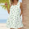 Женское модное повседневное платье без рукавов с квадратным вырезом, плиссированное платье-майка, пляжные платья с принтом
