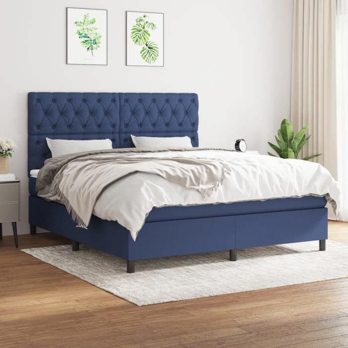 Maison Exclusive - Sommier à lattes de lit avec matelas Bleu 160x200 cm Tissu