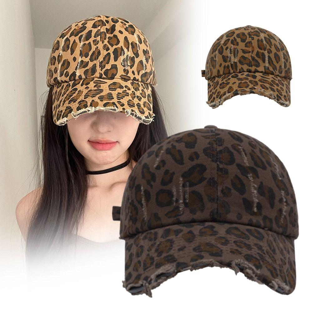 Retro Distressed Leopard Print Baseball Hat Sunscreen Sun Hat Trendy Cool Baseball Caps Women
