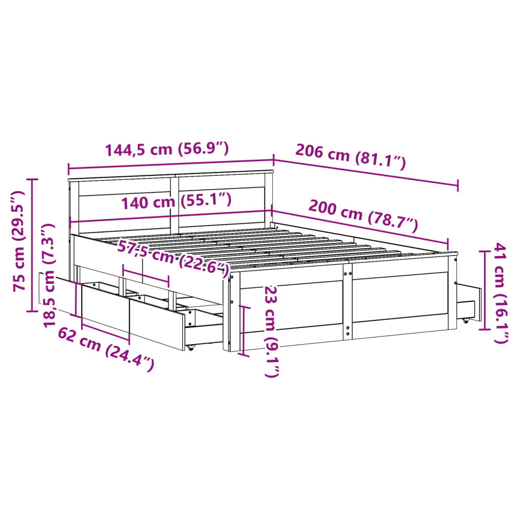 Solid Wood Bed without Mattress with Headboard Brown 140 x 200 cm
