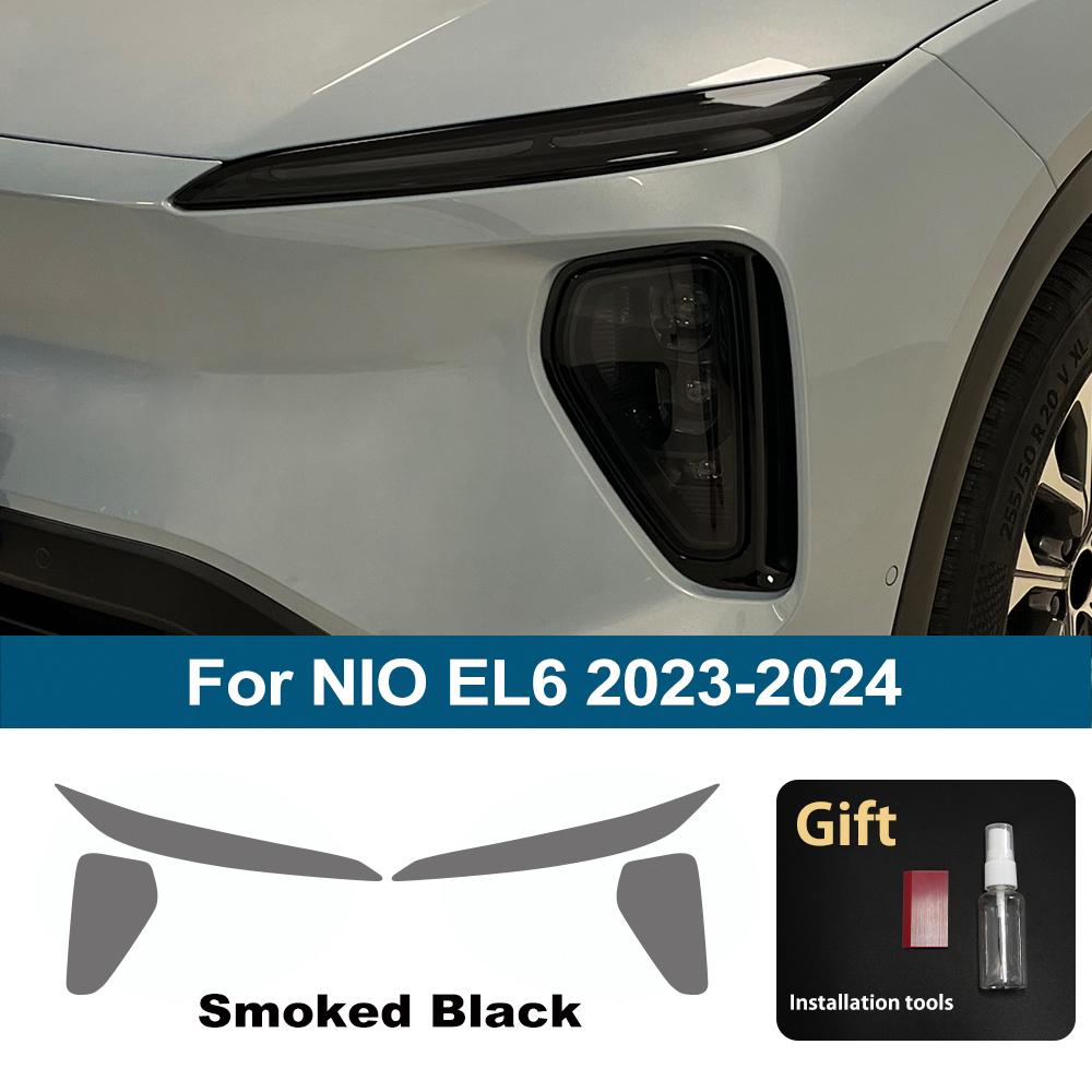 Для NIO EL6 2025-2026 Дымчато-черный Высокоглянцевый Предварительно вырезанный ТПУ Защитная пленка для фар автомобиля PPF Антицарапающаяся Виниловая обертка Покрывающая пленка