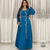 Luxury Women's Embroidered Dress for Muslim Parties, Waist Tied and Slim Fitting Long Style