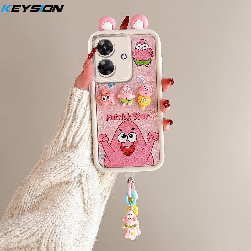 KEYSION Чехол Cute Ear 3D Cartoon для Realme Note 60 с браслетом, силиконовый противоударный чехол для телефона OPPO Realme Note 60X