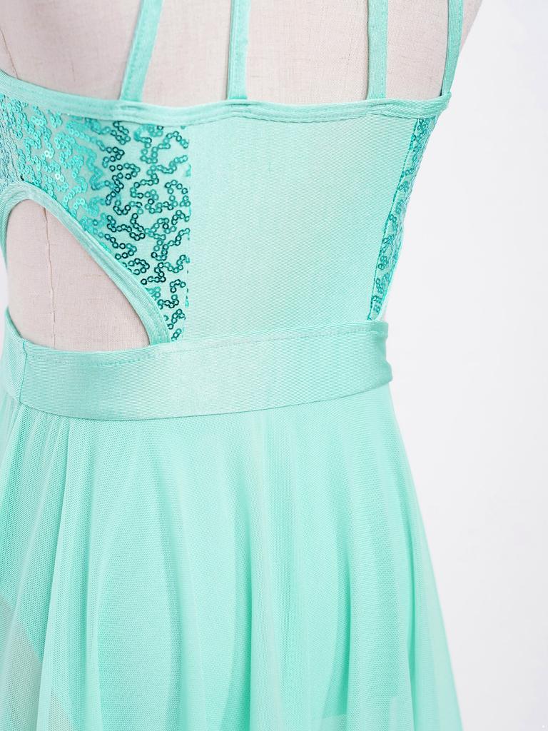 Детское платье для девочек, танцевальный костюм, вуаль, нерегулярный подол, платье-трико без рукавов и с открытой спиной