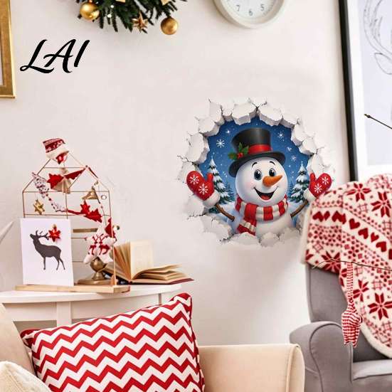 Christmas Wall Decals 3D Stickers Self‑Adhesive PVC Decals Reindeer Santa Holiday Decorative Stickers Gingerbread Snowman Xmas Decor for