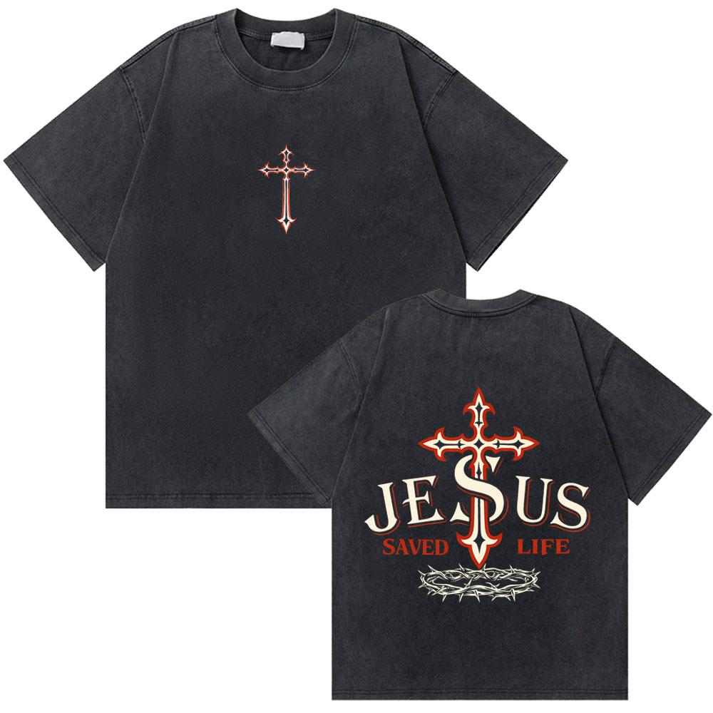 Washed Vintage Christian Jesus Graphic Tshirt Male High Quality Cotton Tshirts Men Hip Hop Gothic Oversized T Shirt Streetwear