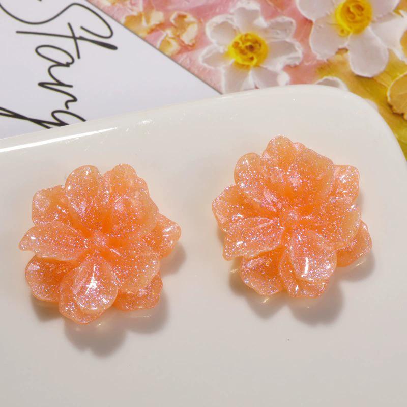 3D Pink White Flower Earrings for Women Imitation Pearl Acrylic Blooming Gardenia Stud Earrings Cute Jewelry Yellow Purple