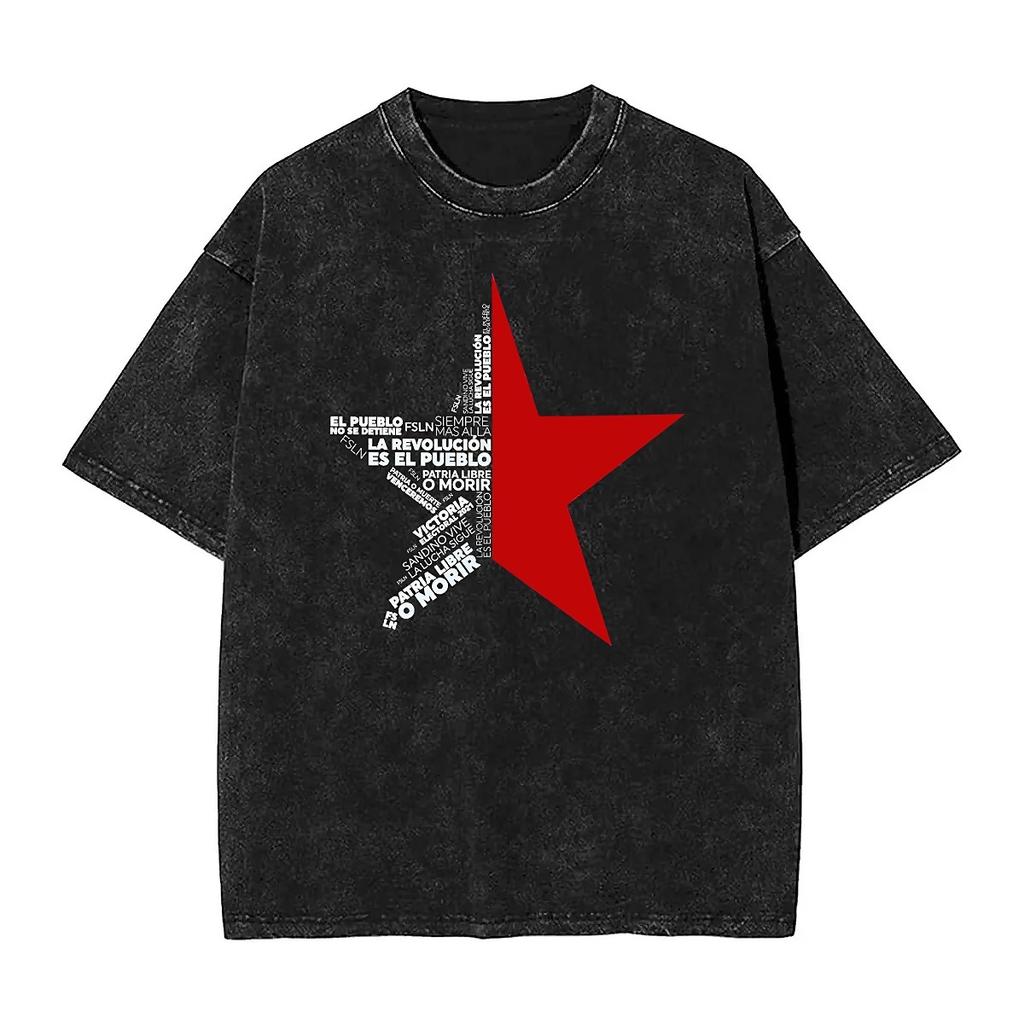 Soy Sandinista Washed T Shirt Men Music Album FSLN Awesome Cotton T Shirts Beach O-Neck Hippie Tee Shirt Design Oversize Tops