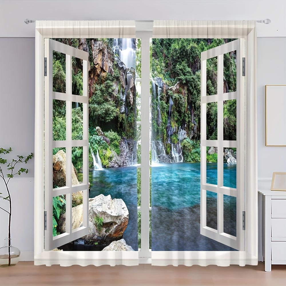 2 панели, красивый лесной пейзаж, природный занавес, водопад, пейзаж, гостиная, занавеска, подходит для декора гостиной и спальни