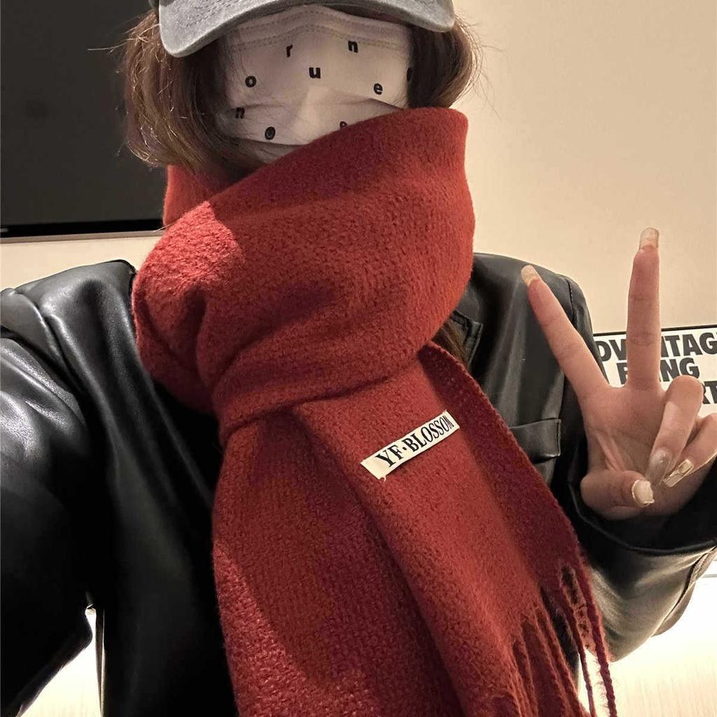 Double-Sided Scarf Female Warm And Cold Solid Color Knitted Couple Scarf Dual-Purpose Shawl