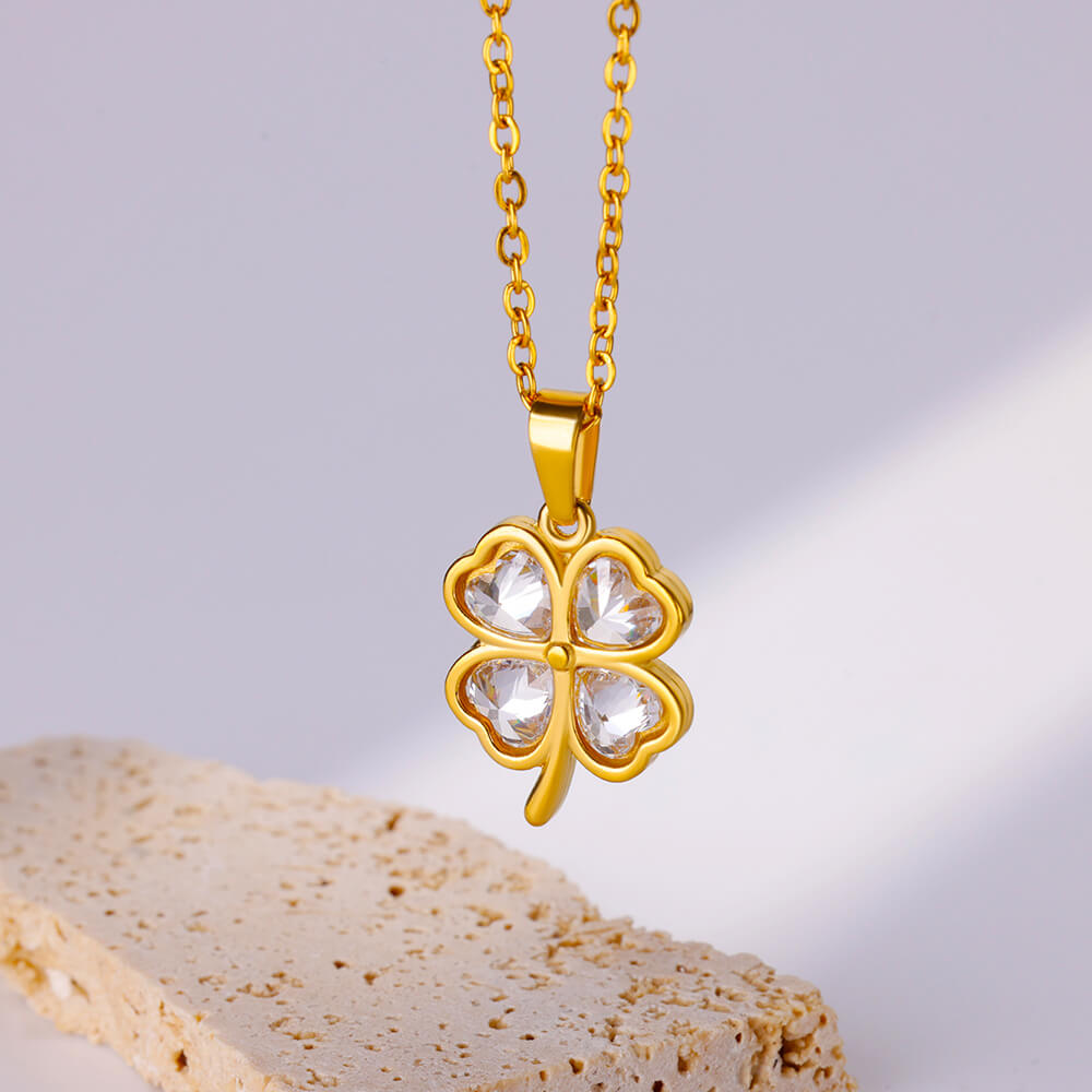 Four Leaf Clover Stainless Steel Necklaces For Women Green Zircon Gold Quality Jewelry Pendant Necklace Gift