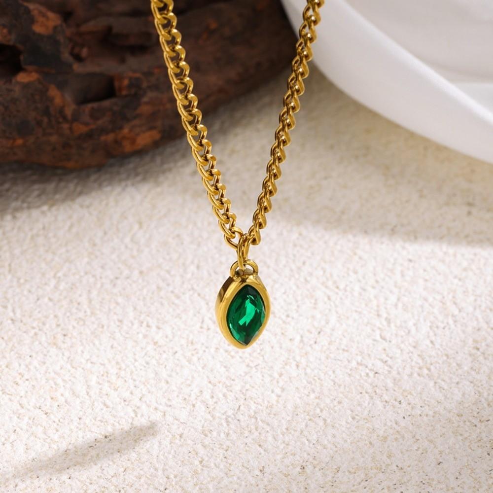 Jewelry Oval Pendant Necklace Stainless Steel Clavicle Chain Fashion Cubic Zirconia Necklace Women