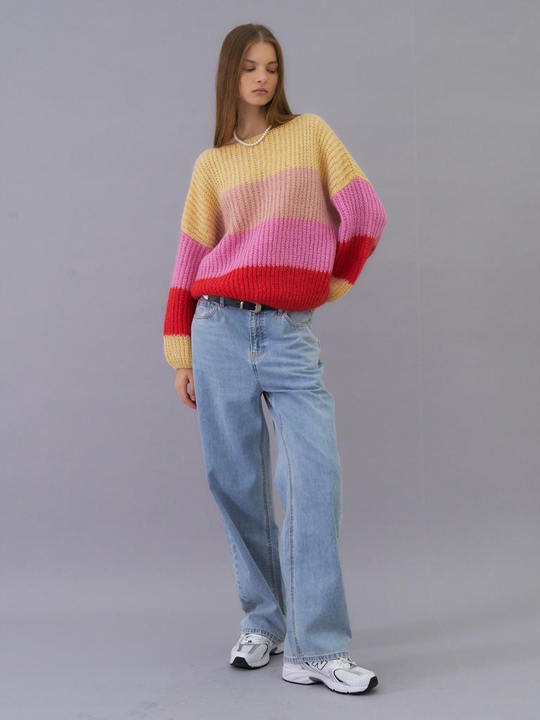 Hiloin Mohair Color Block Sweater (Red)