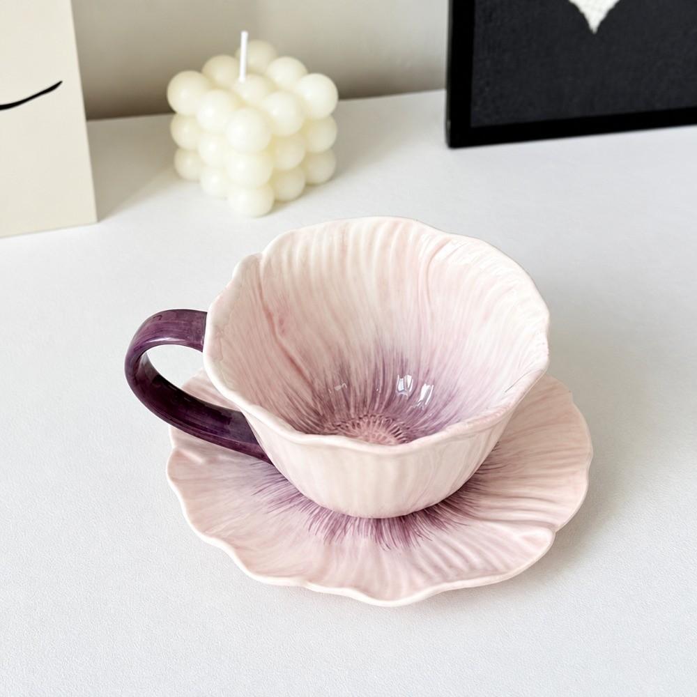 Flower Shaped Ceramic Coffee Cup Saucer Set Tableware Ceramic Coffee Mug Home Decor