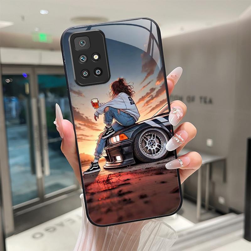 For Xiaomi Redmi 10 Prime 2022 Phone Case Tempered Glass Hard Shell flower Cute cats Coque For Redmi10 10Prime 2022 Back Cover