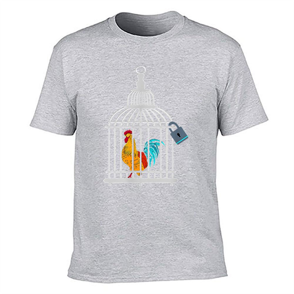 Unisexs 100 Cotton Tshirt Rooster In Locked Cage Graphic Print Casual Short Sleeve Tee