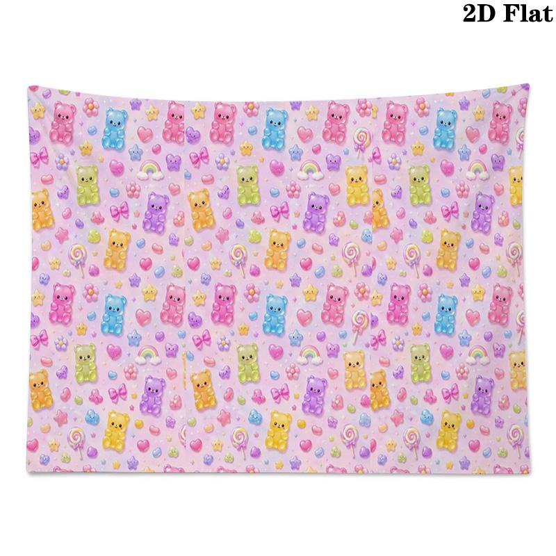 Rainbow Gummy Bear Wall Tapestry Aesthetic Wall Hanging Printed Fabric Blanket Decorative Tapestries for Bedroom Living Room Home Decor
