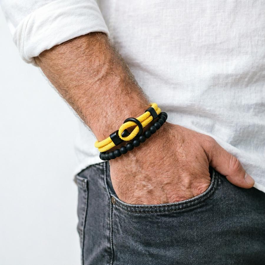 Noter New 2Pcs Men Bracelet Set 10 Color Options Premium Selected 4mm Cord Leisure Versatile Accessories 2 Sizes Available Joias