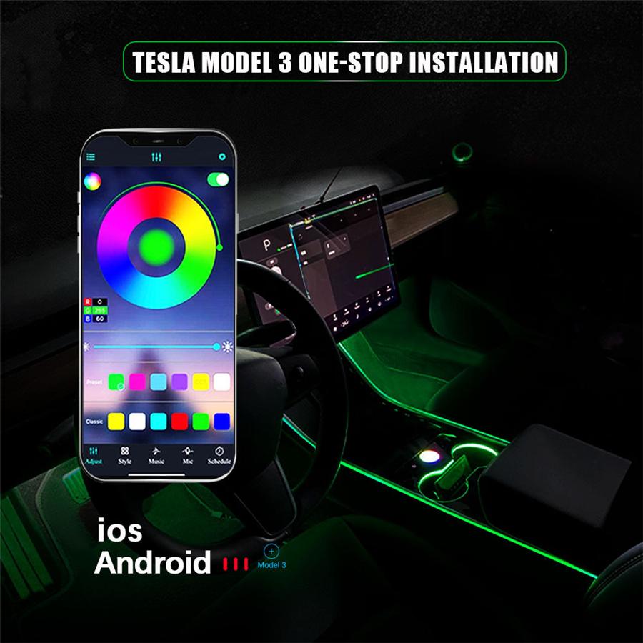 Неоновая подсветка для 21 tesla model 3 model y, RGB светодиодные ленты для интерьера, многоцветная центральная консоль с управлением через приложение