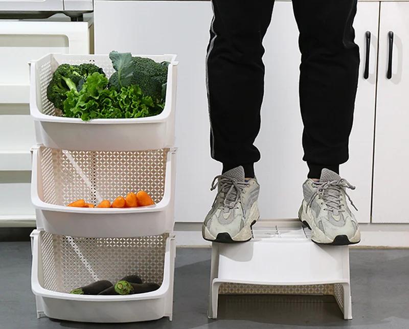 Многослойные корзины для хранения на кухне, пластиковые многофункциональные полки для овощей и фруктов, которые можно складывать для хранения