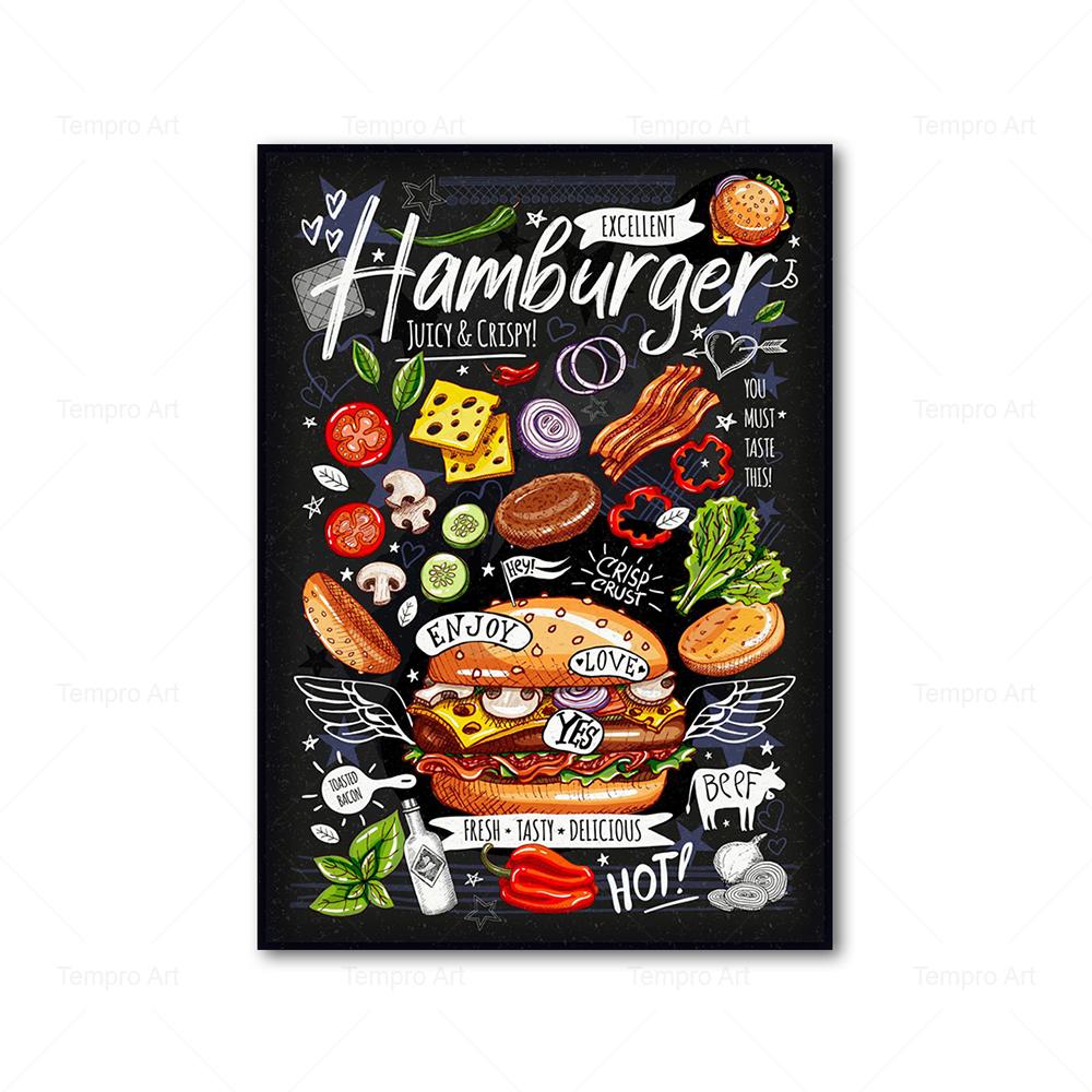 Декор для кухни, пицца, сэндвич, гамбургер, постер с едой, холст, живопись, принты, скандинавские настенные художественные фотографии, украшение для ресторана, дома