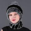 New Hat Scarf Winter Thickened Thermal Hat Rex Rabbit Fur Grass Rex Rabbit Fur Scarf Two-piece Set