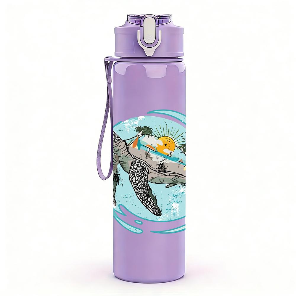 1PC Swimming Sea Turtle 750ml Color Plastic Sports Water Bottle Leakproof Flip Straw Lid Suitable for Sports Office Home Use