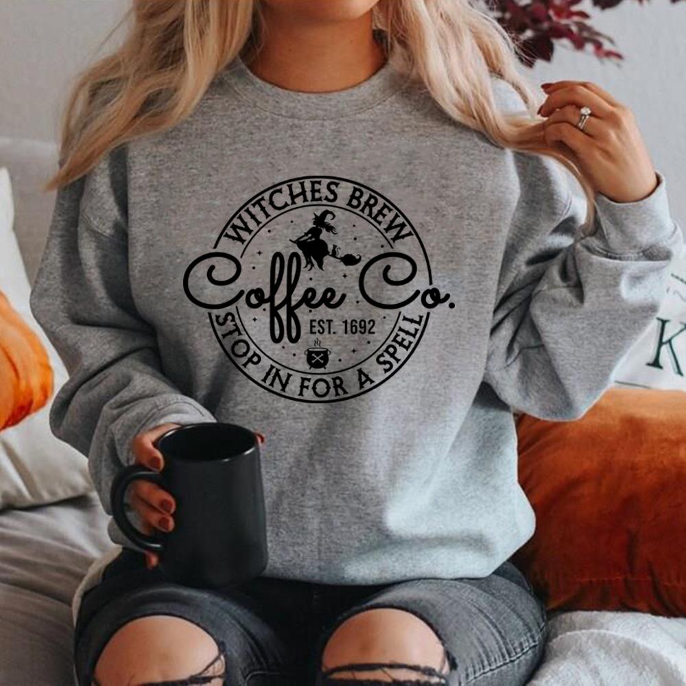 Witches Brew Coffee Co Sweatshirt Cute Halloween Shirt Womens Coffee Lover Sweatshirt Graphic Hoodies Halloween Witches Tops