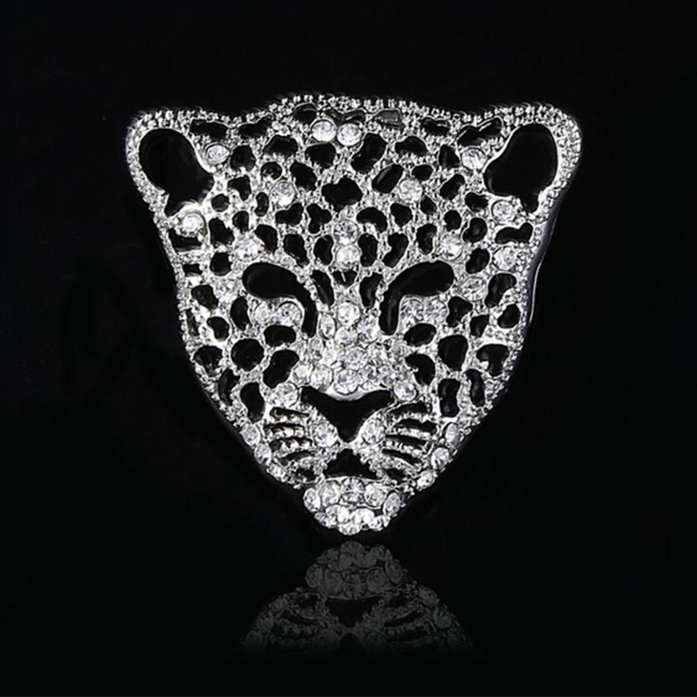 Head Hollow Collar Pins Luxurious Men Badges Leopard Brooch Rhinestone Brooch Male Ornaments