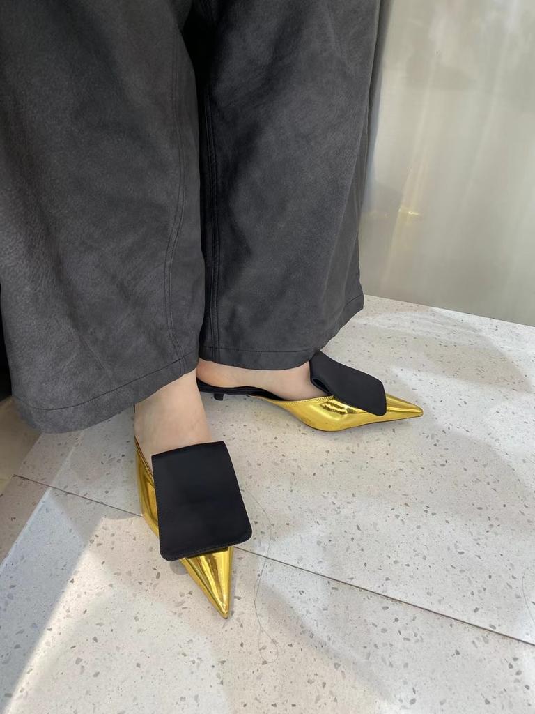 Модные повседневные женские шлепанцы, тапочки 2024 года, новые поступления, разноцветные, тонкие, на низком каблуке, золотистые, серебристые, модные женские туфли-лодочки для вечеринок, Soze 35-39