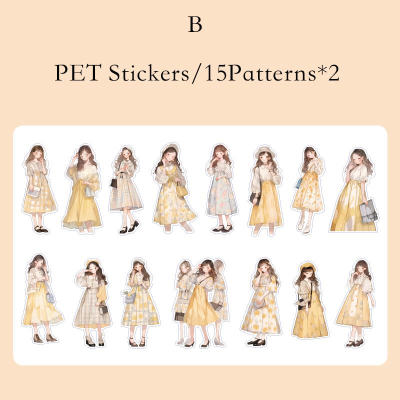 Journamm 30pcs/pack Ins PET Stickers Cute Girl DIY Scrapbooking Collage Photo Album Decor Junk Journal Aesthetic Stickers
