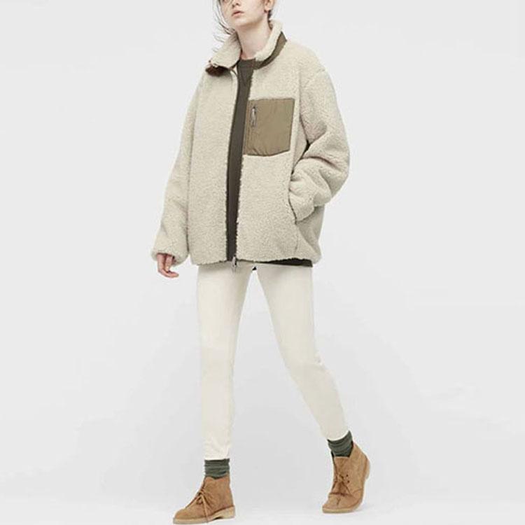 Uniqlo Однотонная плюшевая куртка с воротником-стойкой Мужские куртки Бежевый 440595-31