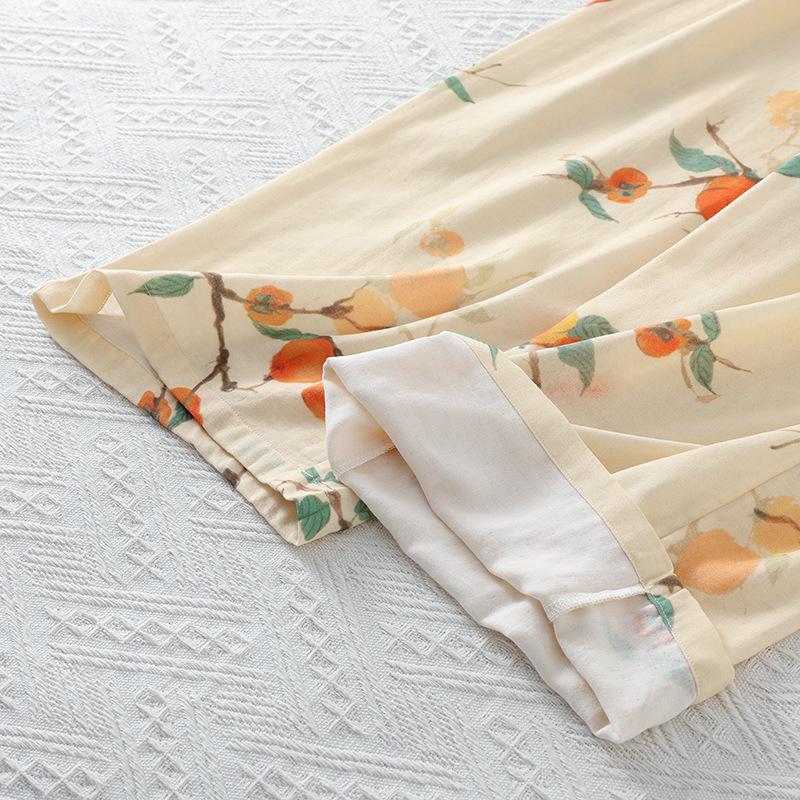 Весна / Лето Тонкая женская пижама в китайском национальном стиле Свободная одежда из бамбукового хлопка Рукава семь четвертей Домашняя одежда