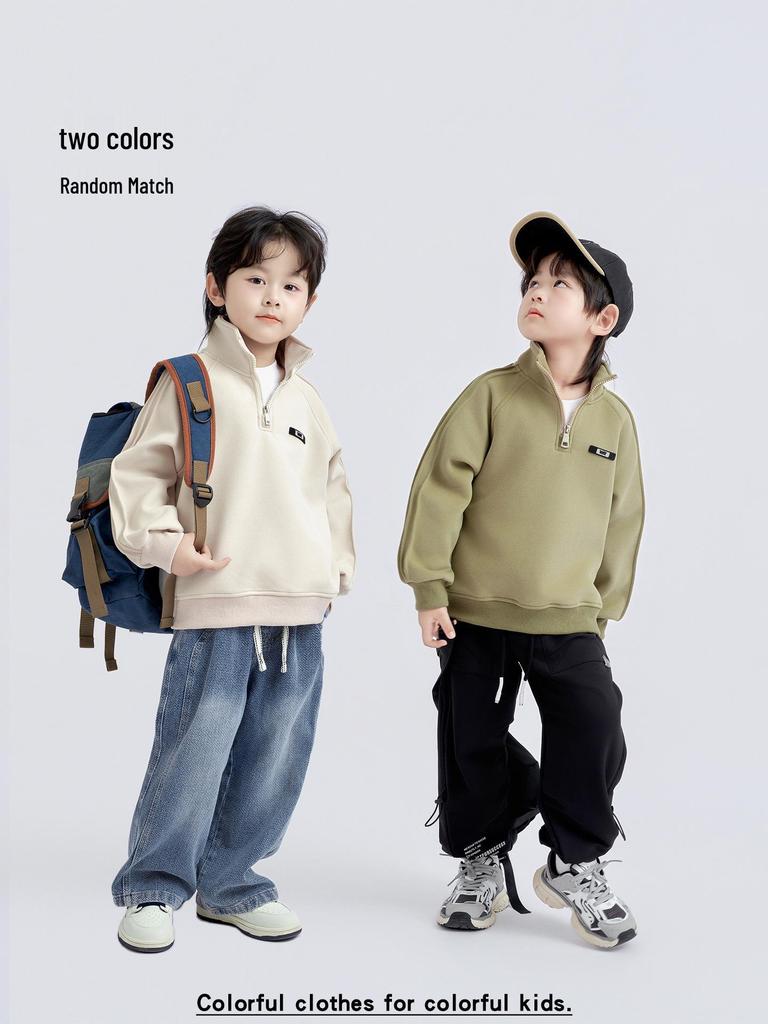Удобный повседневный свитшот для мальчиков в корейском стиле на молнии до середины - Осенний тренд