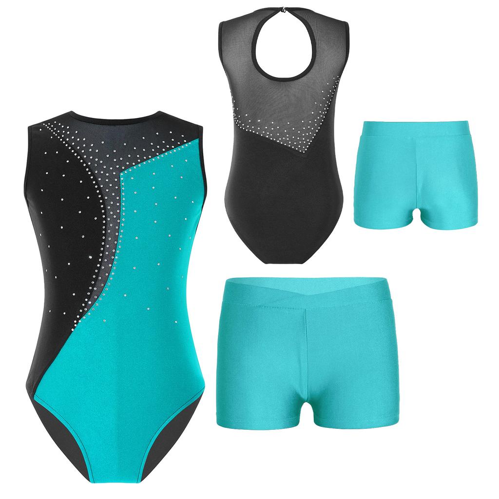 Детский трико без рукавов для девочек, танцевальная гимнастика, тренировочная танцевальная одежда с шортами