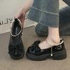 High-heeled Mary Jane Small Leather Shoes Girl 2025 Autumn New Fairy Style Bow Thick-soled Thick-heeled Pearl with Skirt