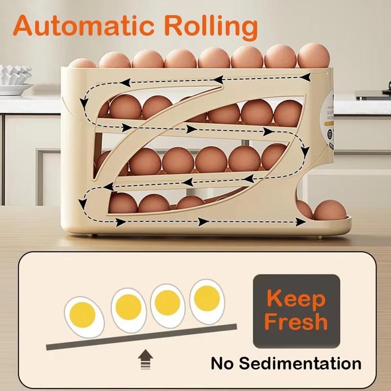 Refrigerator Auto Rolling Egg Dispenser 4 Tiers Auto Rolling Egg Storage Dispenser Rack Reusable Food-Grade Preservation Box