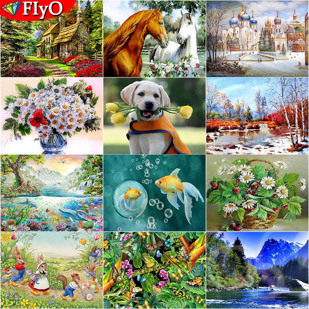 5D алмазная живопись кролик пейзаж весна полная квадратная дрель горный хрусталь Алмазная вышивка собака животные цветы вышивка крестиком мозаика домашний декор